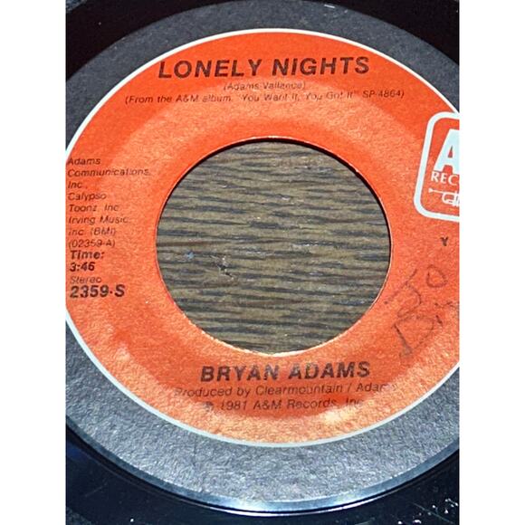 Bryan Adams Loney Nights/Don't look now 7" 45 rpm - Picture 2 of 3